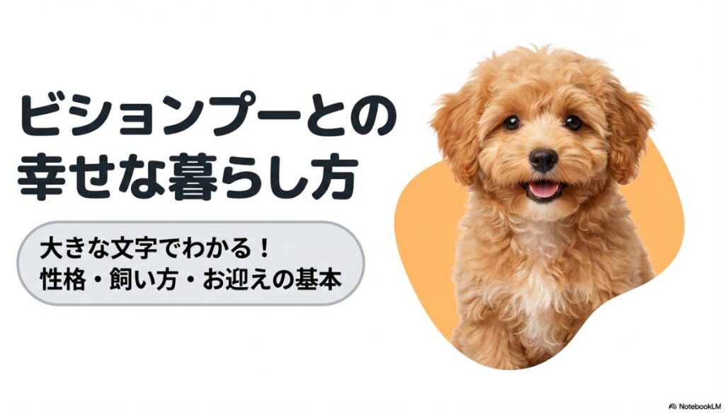 ビションフリーゼとトイプードルのミックス犬、ビションプーの性格・飼い方・お迎えの基本をまとめたスライドの表紙画像