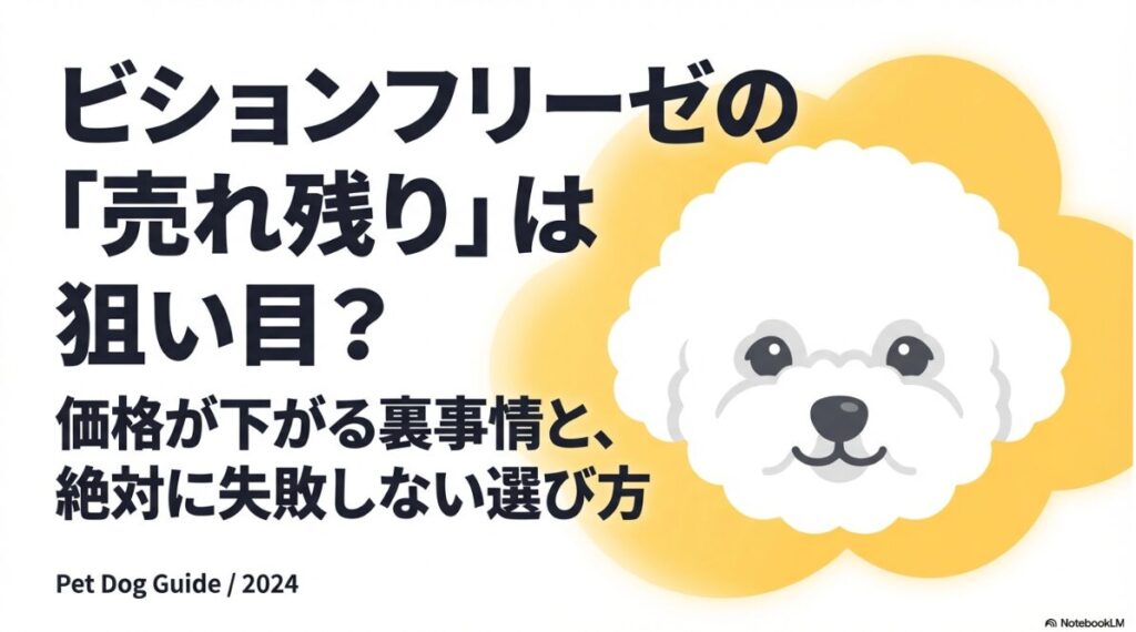 ビションフリーゼの「売れ残り」は狙い目？価格が下がる裏事情と、絶対に失敗しない選び方について解説したスライドの表紙