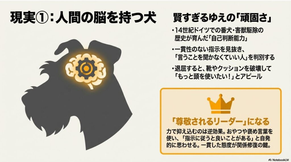 シュナウザーの賢さと頑固さの理由、尊敬されるリーダーになるための一貫した態度の重要性 