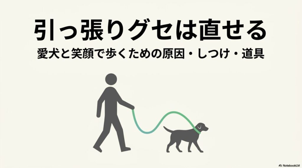 犬の散歩の引っ張りグセを直して愛犬と笑顔で歩くための方法をまとめたイラスト