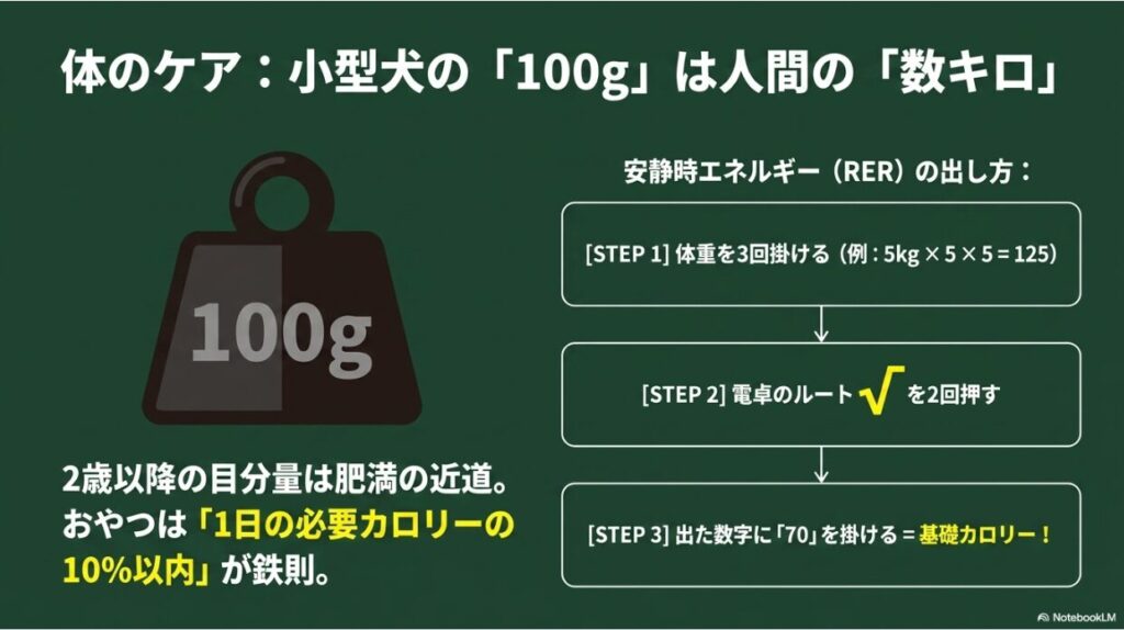 基礎カロリーを計算するための3つのステップを解説したスライド