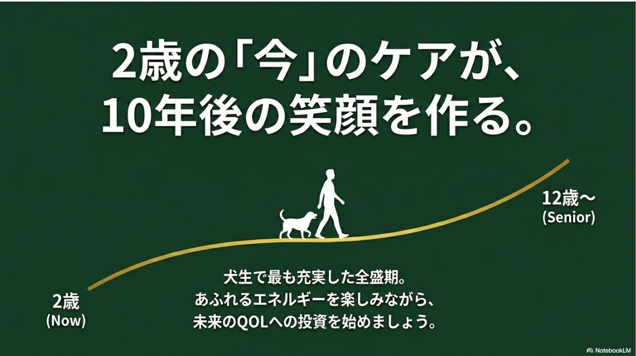 歳のケアが12歳以降のQOLを支えることをイメージした結論スライド